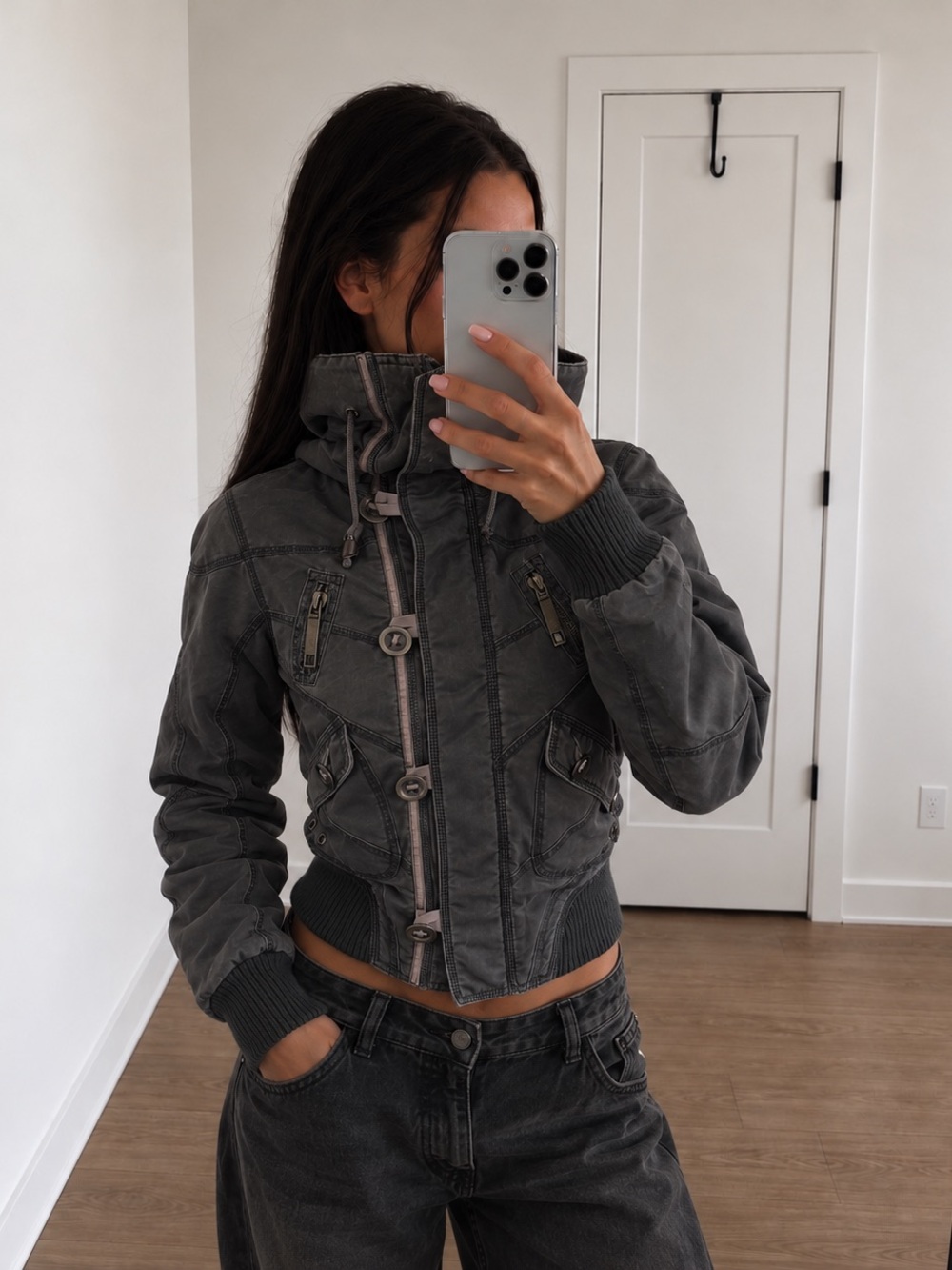 Vintage Zinomonal Basic Y2K Hooded
Utility Jacket